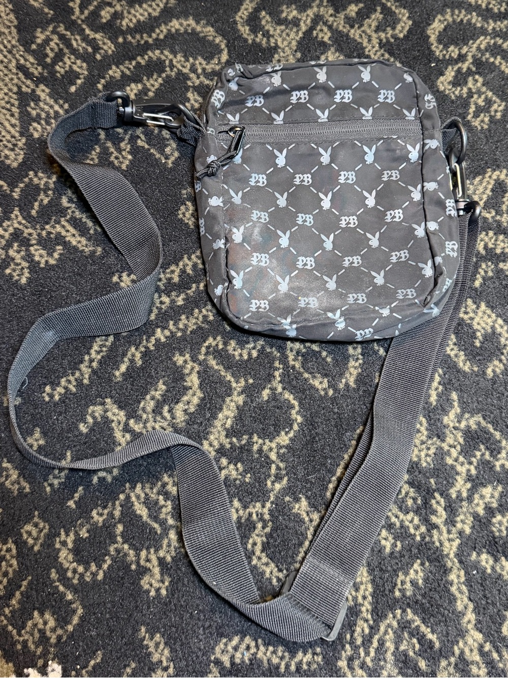 Y2K 2000s Playboy Black Monogram Crossbody Belt Bag